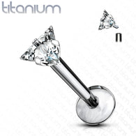 Grade 23 Titanium 3mm Triangle CZ Labret Monroe Studs 16GA