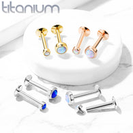 G23 Implant Grade Titanium Internal Opal Top Labret Chin Ear Cartilage 16G