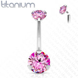 8 mm Prong Set Round CZ Solid Titanium Belly Button Rings