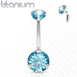 8 mm Prong Set Round CZ Solid Titanium Belly Button Rings