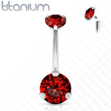 8 mm Prong Set Round CZ Solid Titanium Belly Button Rings