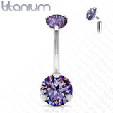 8 mm Prong Set Round CZ Solid Titanium Belly Button Rings