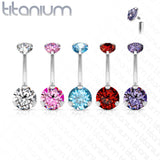8 mm Prong Set Round CZ Solid Titanium Belly Button Rings