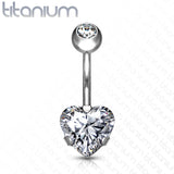 8 mm Prong Set Heart CZ Implant Grade Solid Titanium Belly Button Rings