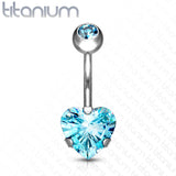 8 mm Prong Set Heart CZ Implant Grade Solid Titanium Belly Button Rings