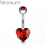 8 mm Prong Set Heart CZ Implant Grade Solid Titanium Belly Button Rings