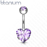 8 mm Prong Set Heart CZ Implant Grade Solid Titanium Belly Button Rings