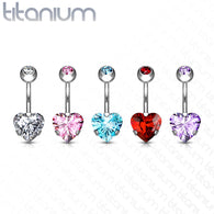 8 mm Prong Set Heart CZ Implant Grade Solid Titanium Belly Button Rings