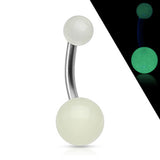 Solid Titanium Navel Belly Button Rings With Gold In The Dark Balls 14GA