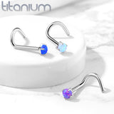 G23 Solid Titanium Prong Set Opal Top Nose Screw Ring
