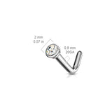 Press Fit 2mm CZ Titanium L Blend Nose Stud Ring