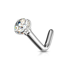 Prong Set CZ Grade 23 Solid Titanium L Blend Nose Stud Ring