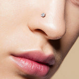 Square CZ Grade 23 Solid Titanium L Blend Nose Stud Ring