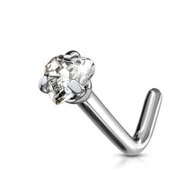 Prong Set Heart Shape CZ Solid Titanium L Blend Nose Stud Ring