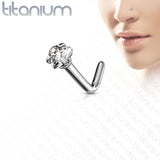 Prong Set Heart Shape CZ Solid Titanium L Blend Nose Stud Ring