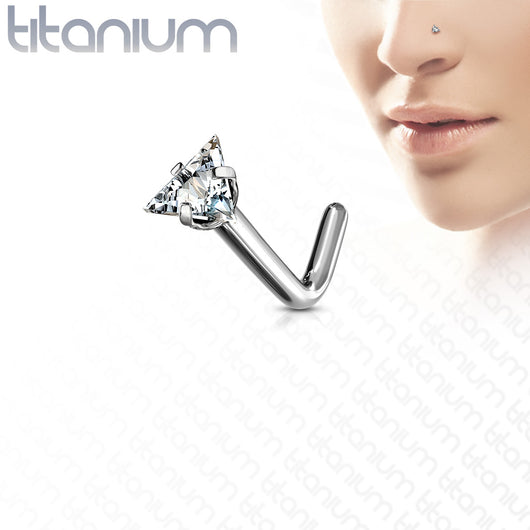 Triangle CZ Titanium L Blend Nose Stud Ring