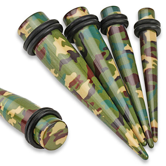Green/Brown Camouflage Printed Acrylic Ear Tapers Ear Plugs