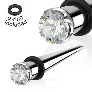 Prong CZ Solid Surgical Steel Ear Tapers Ear Plug