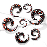Pair Black White Red Glass Spiral Ear Tapers