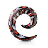 Pair Black White Red Glass Spiral Ear Tapers