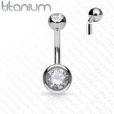 Titanium Internally Threaded Double CZ Belly Button Rings