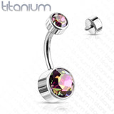 6 mm Or 8 mm Crystal Bezel Set Implant Grade Solid Titanium Belly Button Rings