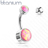 6 mm Opal Bezel Set Solid Titanium Belly Button Rings