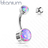 6 mm Opal Bezel Set Solid Titanium Belly Button Rings