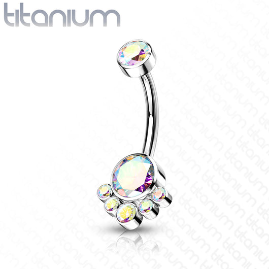 Implant Grade Titanium CZ Cluster Navel Belly Button Ring