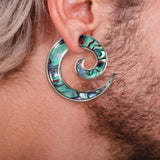 Pair Of 0G Abalone Inlaid 316L Stainless Steel Spiral Ear Tapers