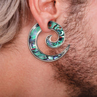 Pair Of 2G Abalone Inlaid 316L Stainless Steel Spiral Ear Tapers