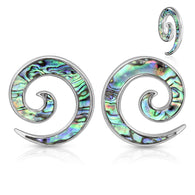 Pair Of 0G Abalone Inlaid 316L Stainless Steel Spiral Ear Tapers