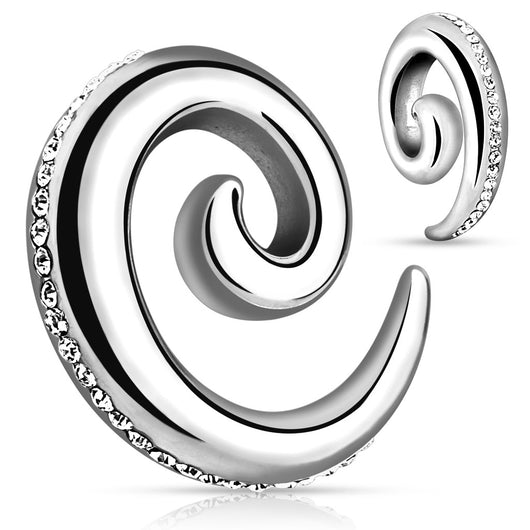 Paved CZ 316L Surgical Steel Spiral Ear Taper Ear Plugs 1 Pc