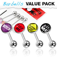Value Pack 4 Pcs Surgical Steel Barbell Tongue Rings with Logo Balls
