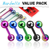 Value Pack 5 Pcs Titanium IP Over Surgical Steel Barbell Tongue Rings