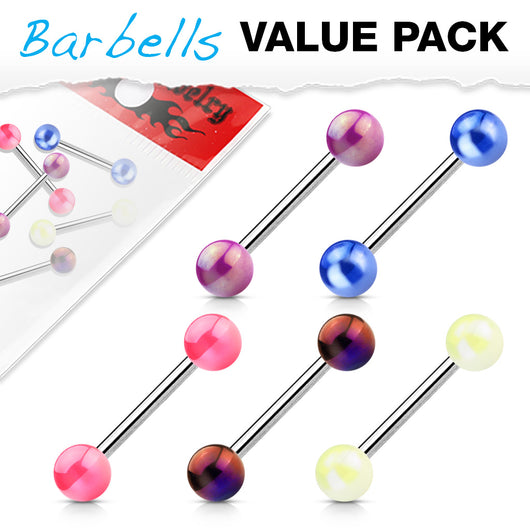 Value Pack 5 Pcs Metalic Coating Balls Surgical Steel Tongue Rings
