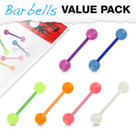 Value Pack 6 Pcs Bio Flex Barbell Tongue Rings Glow in the Dark Balls