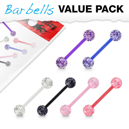 Value Pack 6 Pcs Bio Flex Tongue Ring Glitter Balls