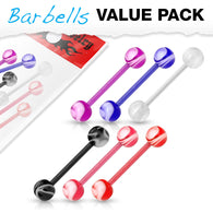 Value Pack 6 Pcs Bio Flex Tongue Rings Barbells Marble Acrylic Balls