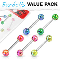 Value Pack 5 Pcs Metalic Splatter Coated Balls Barbell Tongue Rings