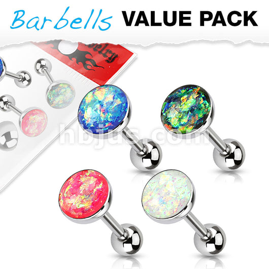 Value Pack 4 Pcs Opal Glitter Set Surgical Steel Barbell Tongue Rings