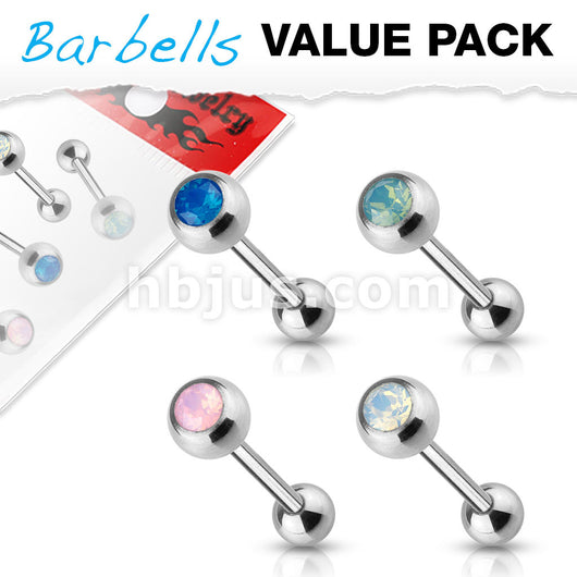 Value Pack 4 Pcs Opalite Set Surgical Steel Barbell Tongue Rings