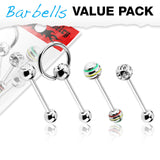 Pack Of 4 Pcs Assorted CZ Surgical Steel Barbell Tongue Rings