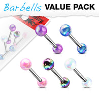 5 Pcs Value Pack Metallic AB Coating Surgical Steel Barbell Tongue Rings