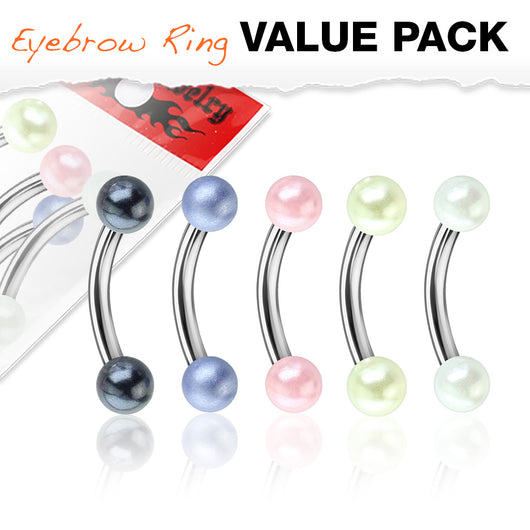 Coat Acrylic Balls Surgical Steel Eyebrow Curve Ring Pack