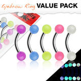 Glow in the Dark Balls Surgical Steel Eyebrow Curve Ring Pack