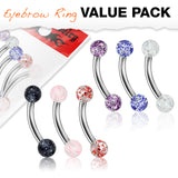 Glitter Balls Surgical Steel Eyebrow Curve Ring Pack
