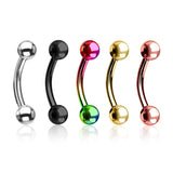 IP Plated Surgical Steel Eyebrow Curve Ring Pack