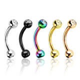 Titanium IP CZ Balls Surgical Steel Eyebrow Curve Ring Pack