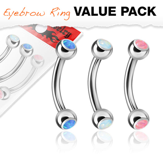 Opal Balls Surgical Steel Eyebrow Curve Ring Pack